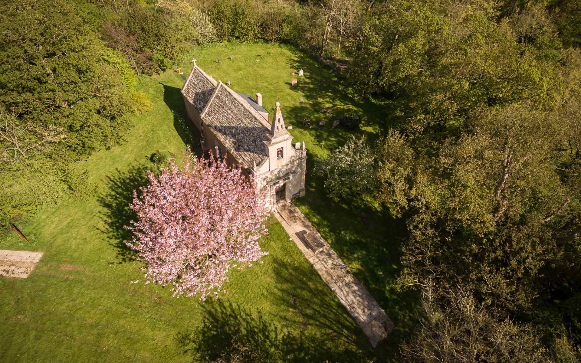 Aerial view of Little Gidding Church